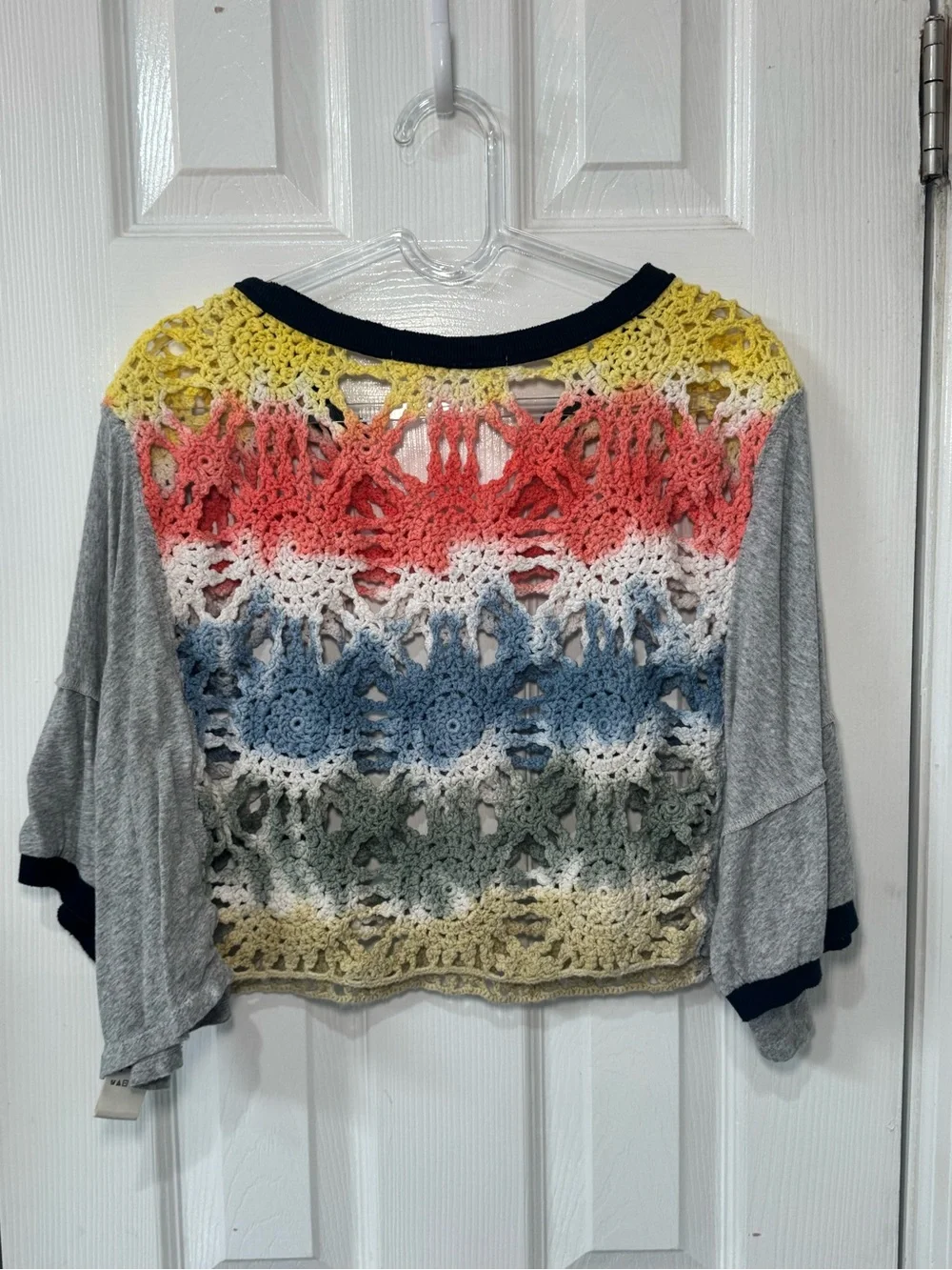 🧶👘🧵 Free People Joshua Tee Crotchet Multicolor Crop Top Open Weave Knit🧵👘🧶